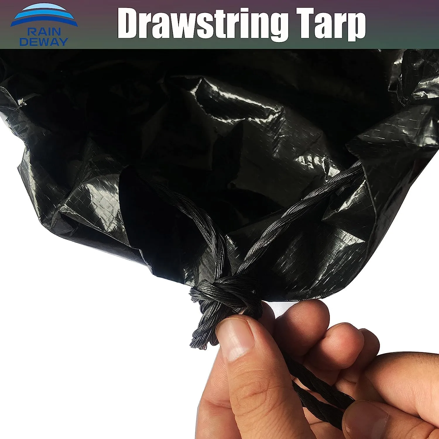 RAINDEWAY Drawstring Yard Tarp - 10x12 Feet, Black Poly, Reusable Lawn Garden Tarp Bag