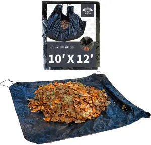 RAINDEWAY Drawstring Yard Tarp - 10x12 Feet, Black Poly, Reusable Lawn Garden Tarp Bag