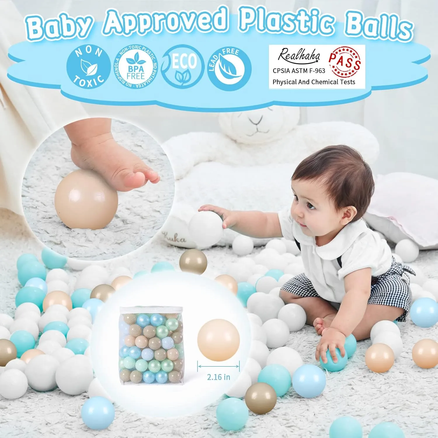 Realhaha Ball Pit Balls 100 Play Balls Plastic Balls for Baby Girls Toddlers Kids Play Tent Pool Playhouse Playpen Party Decoration 2.2 2.36 2.75 Inch