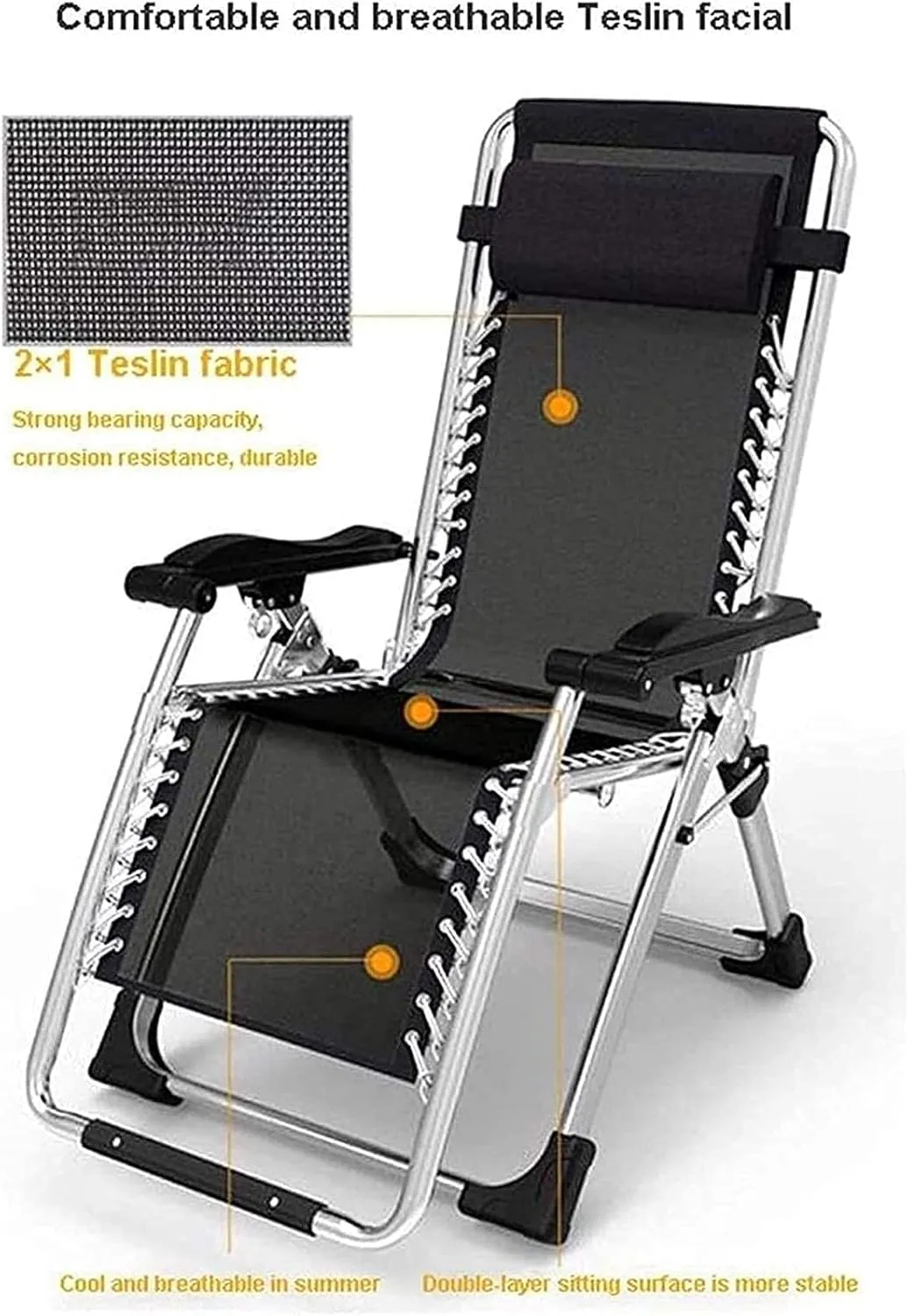 Recliner Lightweight Sun Lounger Foldable Garden Chairs Set of 2 Folding Reclining Sun Lounger,Recliner Zero Gravity Chairs Simple Reinforced Lazy Chair ForGarden and OutdoorCamping Folding Recl