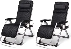 Recliner Lightweight Sun Lounger Foldable Garden Chairs Set of 2 Folding Reclining Sun Lounger,Recliner Zero Gravity Chairs Simple Reinforced Lazy Chair ForGarden and OutdoorCamping Folding Recl