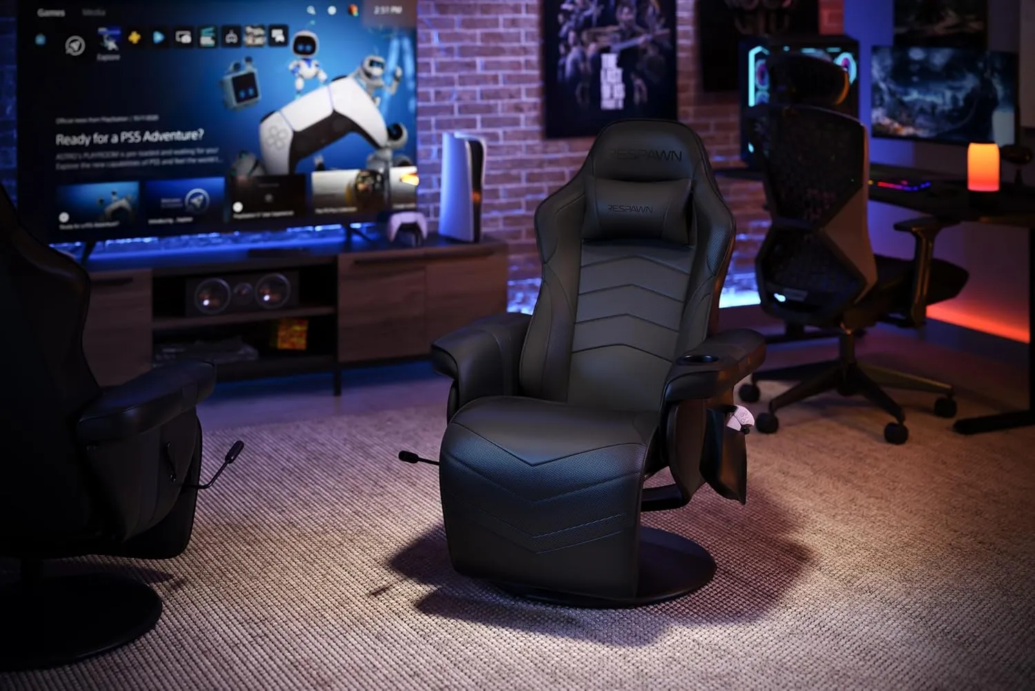 RESPAWN 900 Gaming Chair with Footrest Recliner Racing Style High Back PC Computer Desk Office Chair - 360 Swivel, Comfortable Headrest Pillow, Padded Armrests, Cup Holders, Controller Pocket - Black