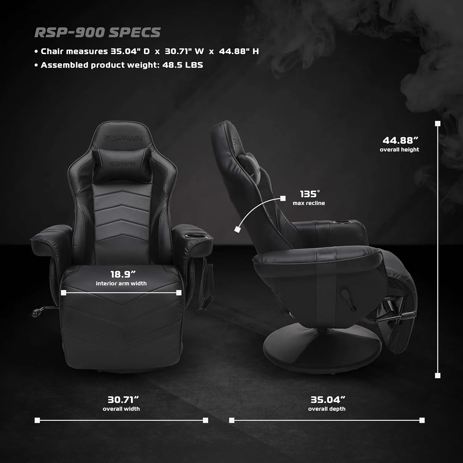 RESPAWN 900 Gaming Chair with Footrest Recliner Racing Style High Back PC Computer Desk Office Chair - 360 Swivel, Comfortable Headrest Pillow, Padded Armrests, Cup Holders, Controller Pocket - Black