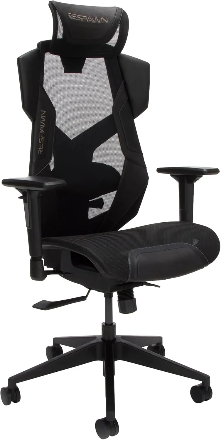 RESPAWN FLEXX Mesh Gaming Chair With Lumbar Support, Ergonomic Gaming Chair with Recline/Tilt Tension Controls, Adjustable Arms, 300lb Max Weight With Wheels for Computer/Desk/Office - Black