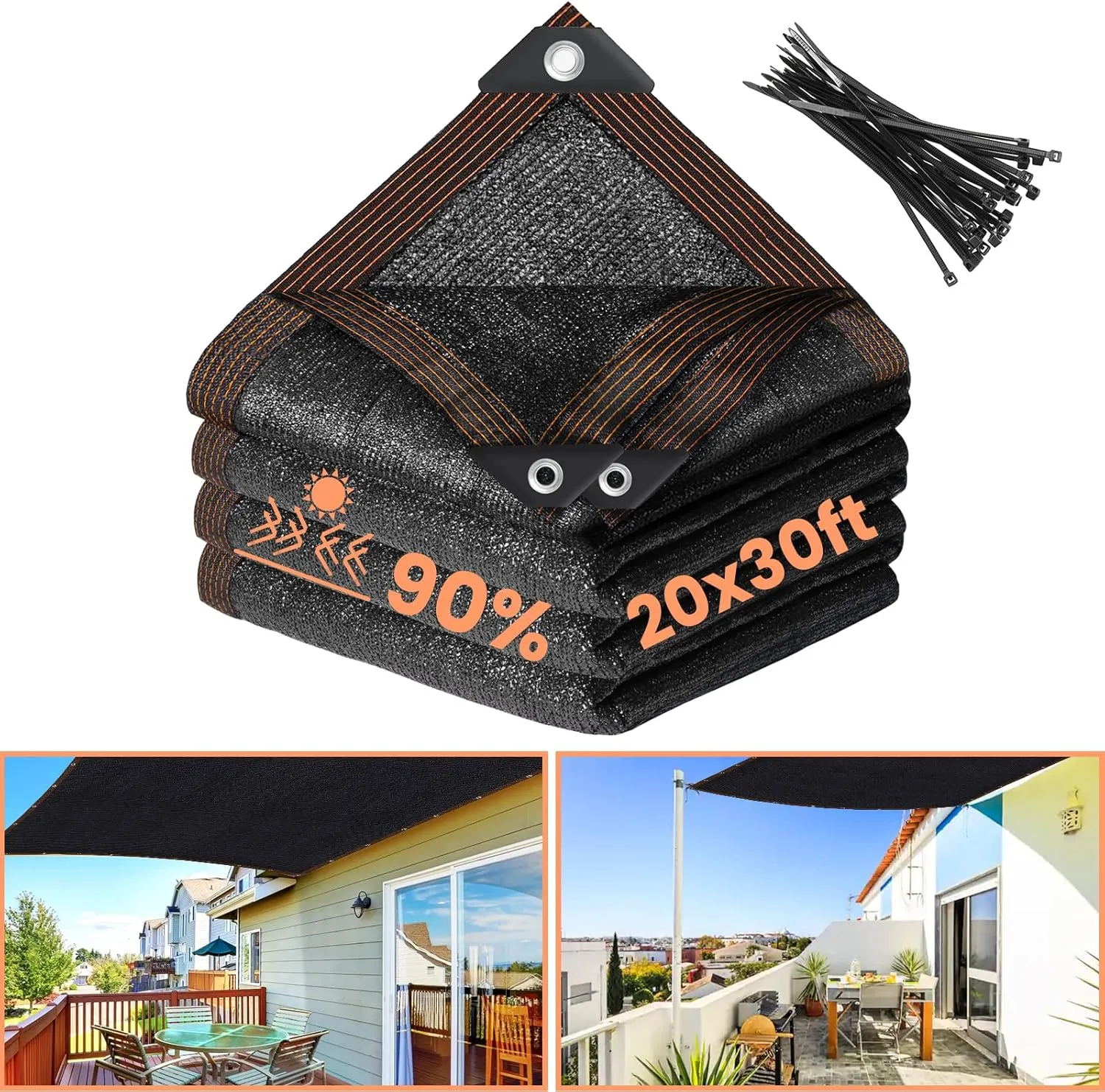 Riare 90% Black Shade Cloth- 20 x 30 FT Sunblock Garden Shade Cloth, Sun Shade Mesh Tarp with Reinforced Grommets for Greenhouse, Garden, Patio, Backyard, Plants, Pergola, Chicken Coop
