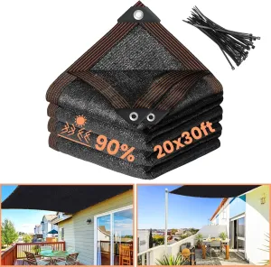 Riare 90% Black Shade Cloth- 20 x 30 FT Sunblock Garden Shade Cloth, Sun Shade Mesh Tarp with Reinforced Grommets for Greenhouse, Garden, Patio, Backyard, Plants, Pergola, Chicken Coop