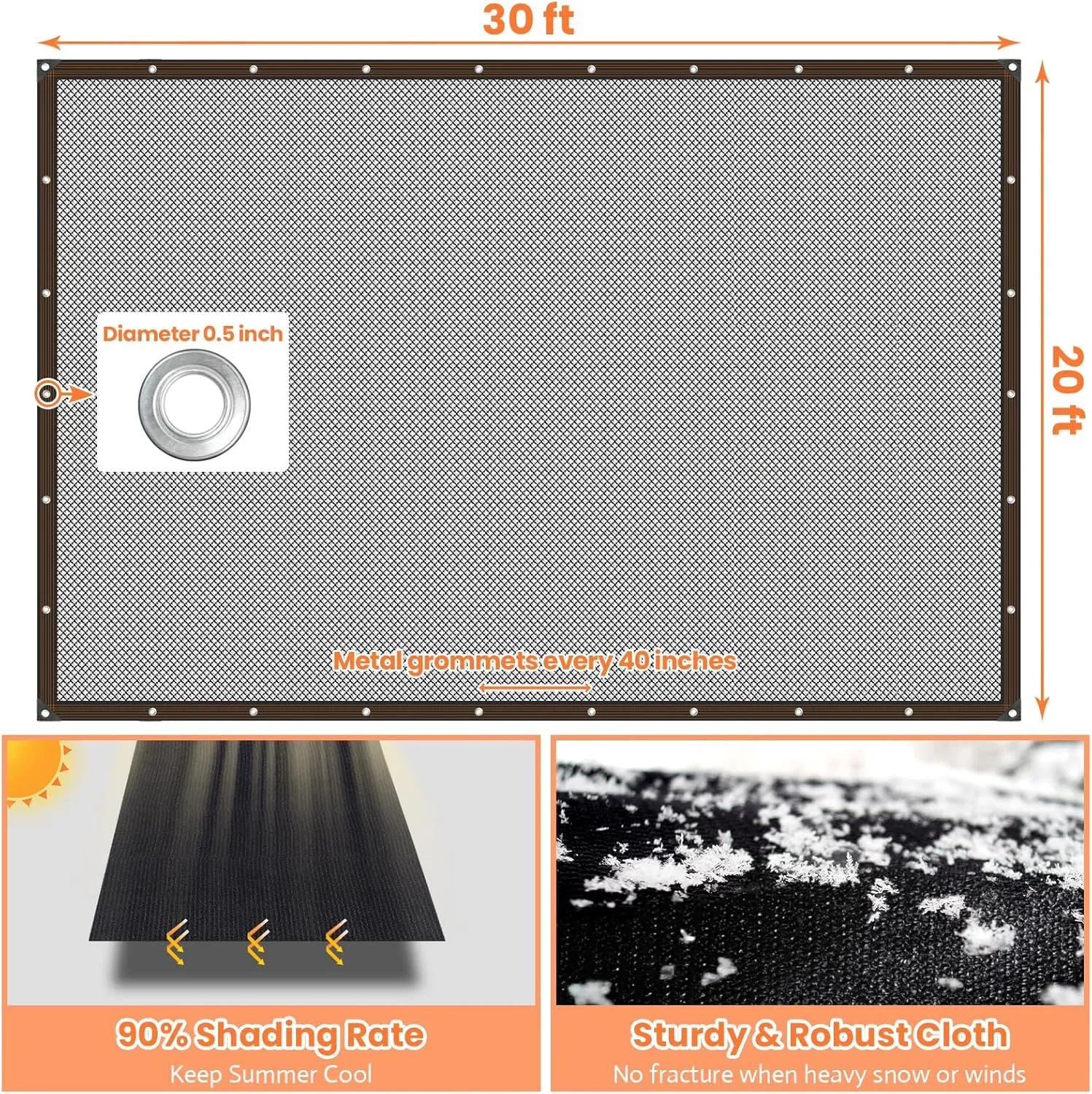 Riare 90% Black Shade Cloth- 20 x 30 FT Sunblock Garden Shade Cloth, Sun Shade Mesh Tarp with Reinforced Grommets for Greenhouse, Garden, Patio, Backyard, Plants, Pergola, Chicken Coop