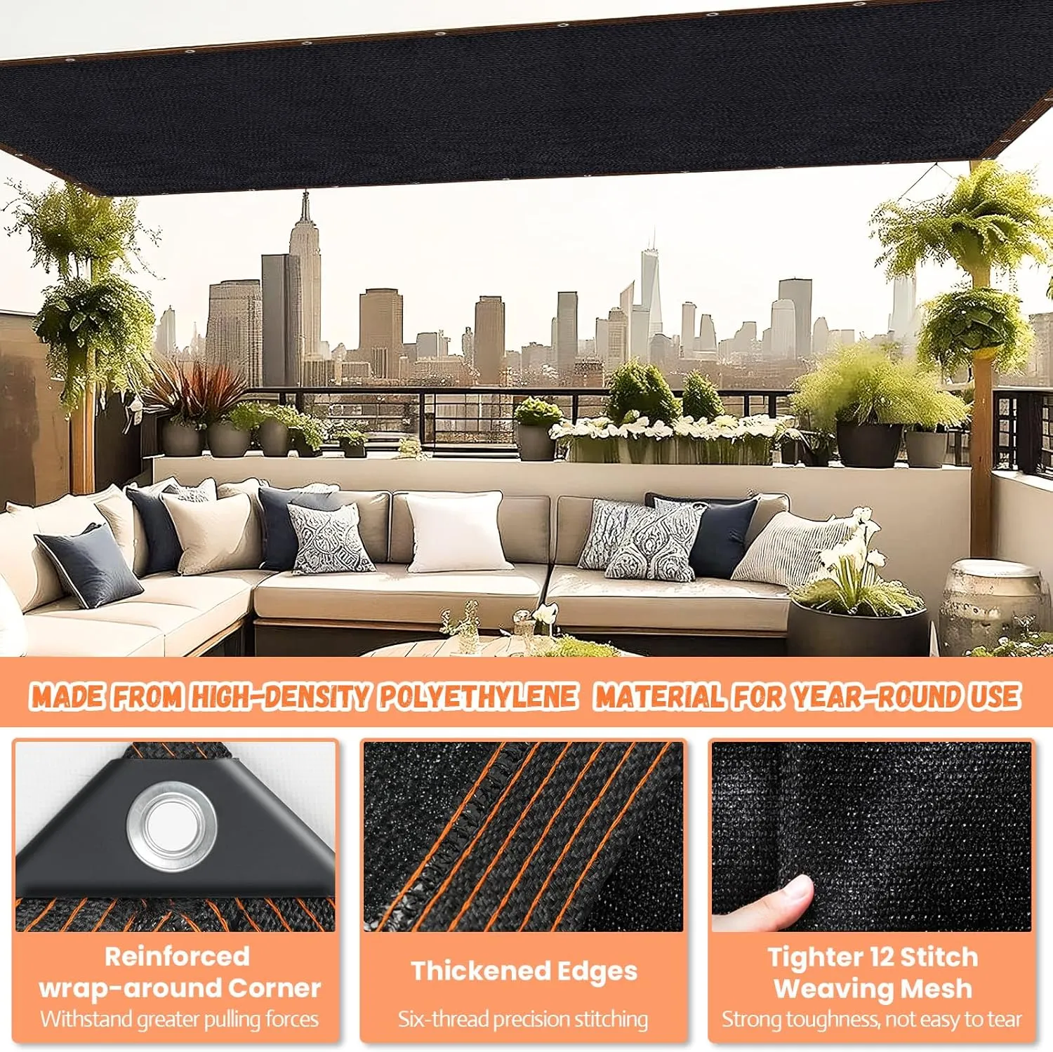 Riare 90% Black Shade Cloth- 20 x 30 FT Sunblock Garden Shade Cloth, Sun Shade Mesh Tarp with Reinforced Grommets for Greenhouse, Garden, Patio, Backyard, Plants, Pergola, Chicken Coop