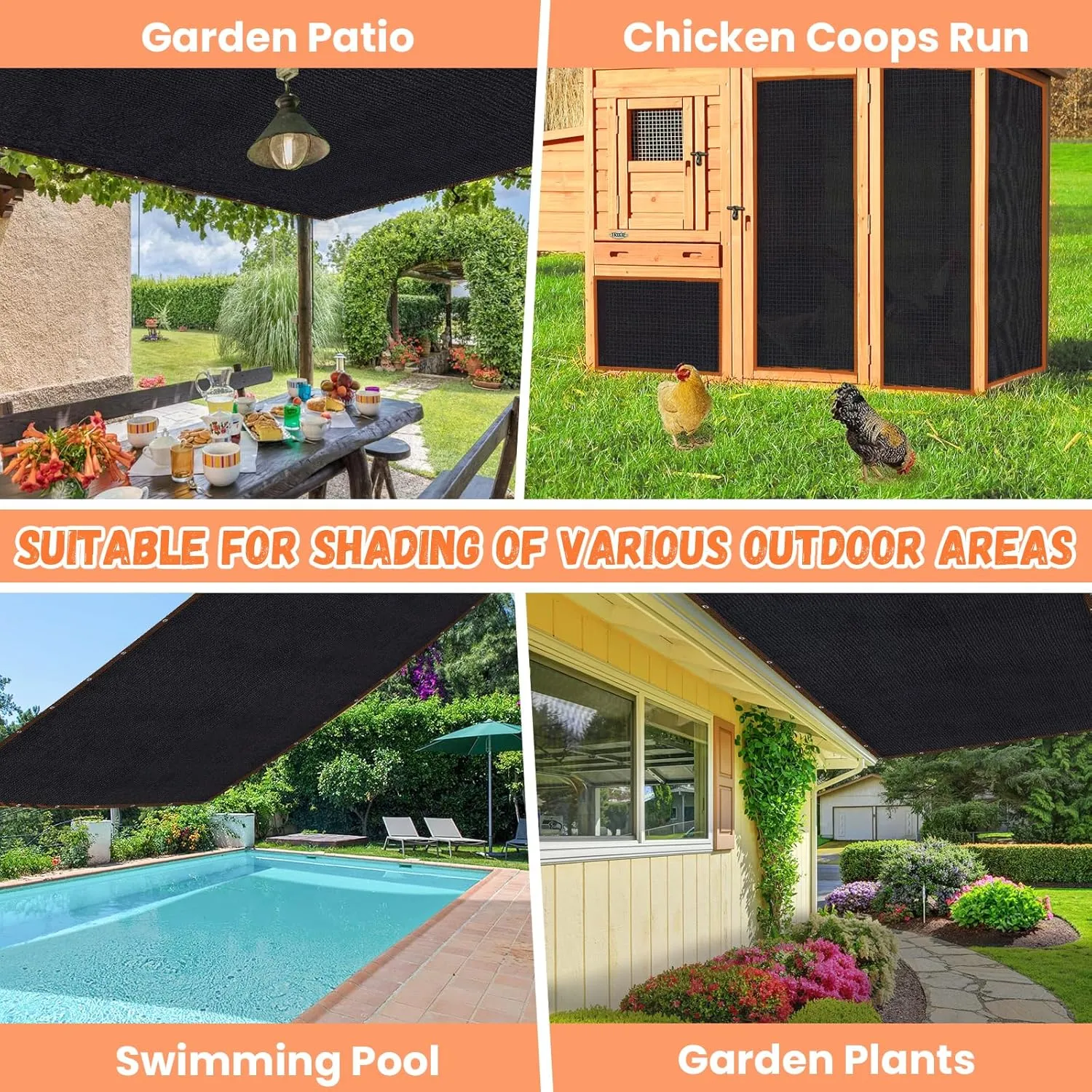 Riare 90% Black Shade Cloth- 20 x 30 FT Sunblock Garden Shade Cloth, Sun Shade Mesh Tarp with Reinforced Grommets for Greenhouse, Garden, Patio, Backyard, Plants, Pergola, Chicken Coop