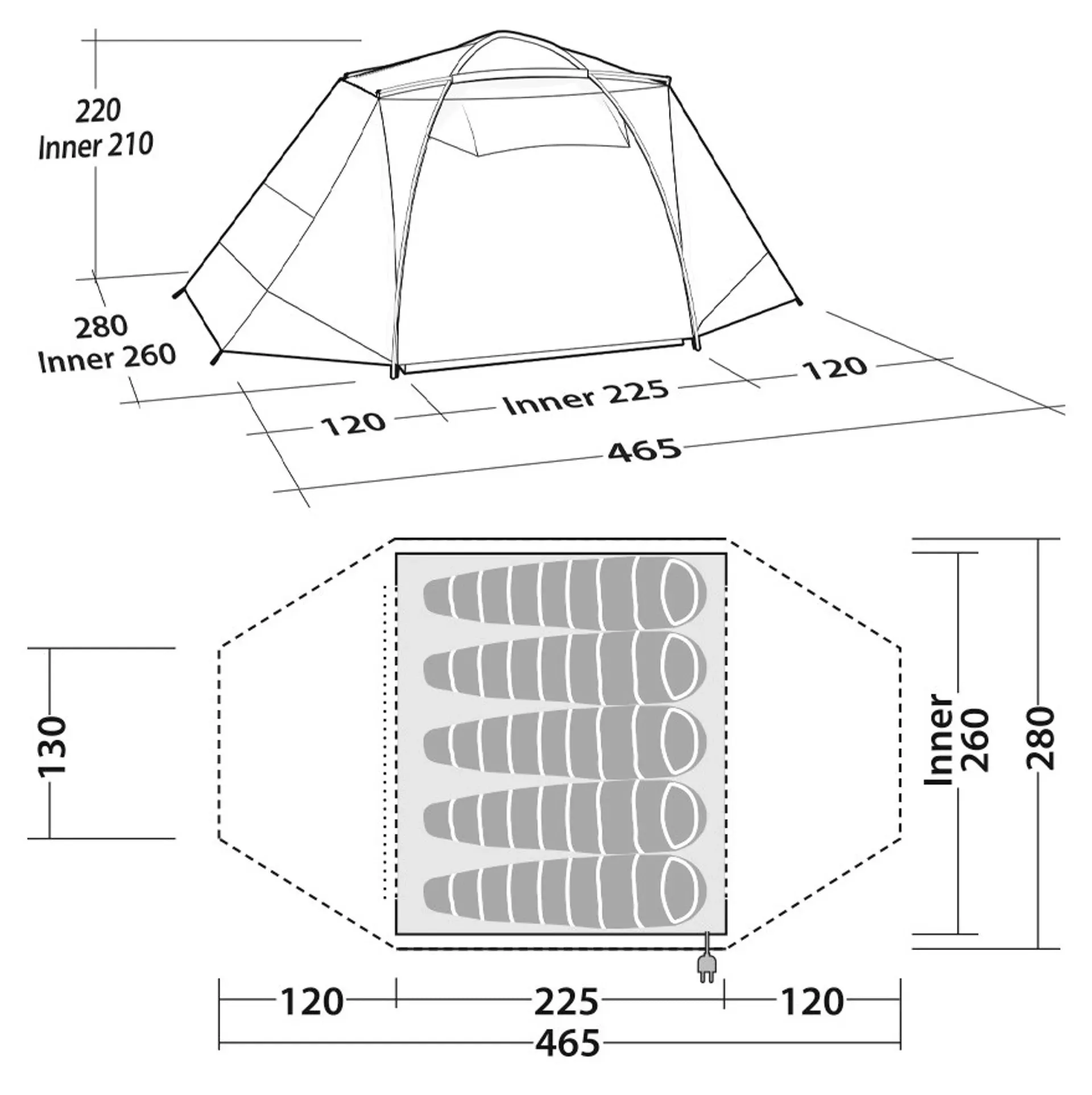 Robens Cobra Stone 5 Tent, 5 Person Tent - Beige/Green (A199316)