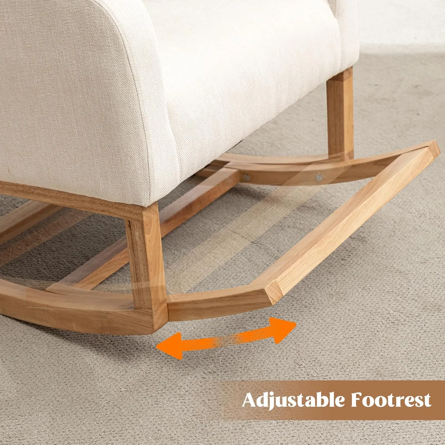 Rocking Chair Nursery, Nursing Rocking Chairs with Foot Rest for Mom Nursery, Comfy Wingback Glider Rocking Armchair with Side Pocket for Nursery Living Room Bedroom, Beige