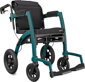 Rollz Motion Performance Jungle Green - 2 in 1 Rollator Walker Wheelchair Combo with Air Tires - Foldable Transport Chair – All Terrain Walker with Seat - Modern Design and Ultimate Support