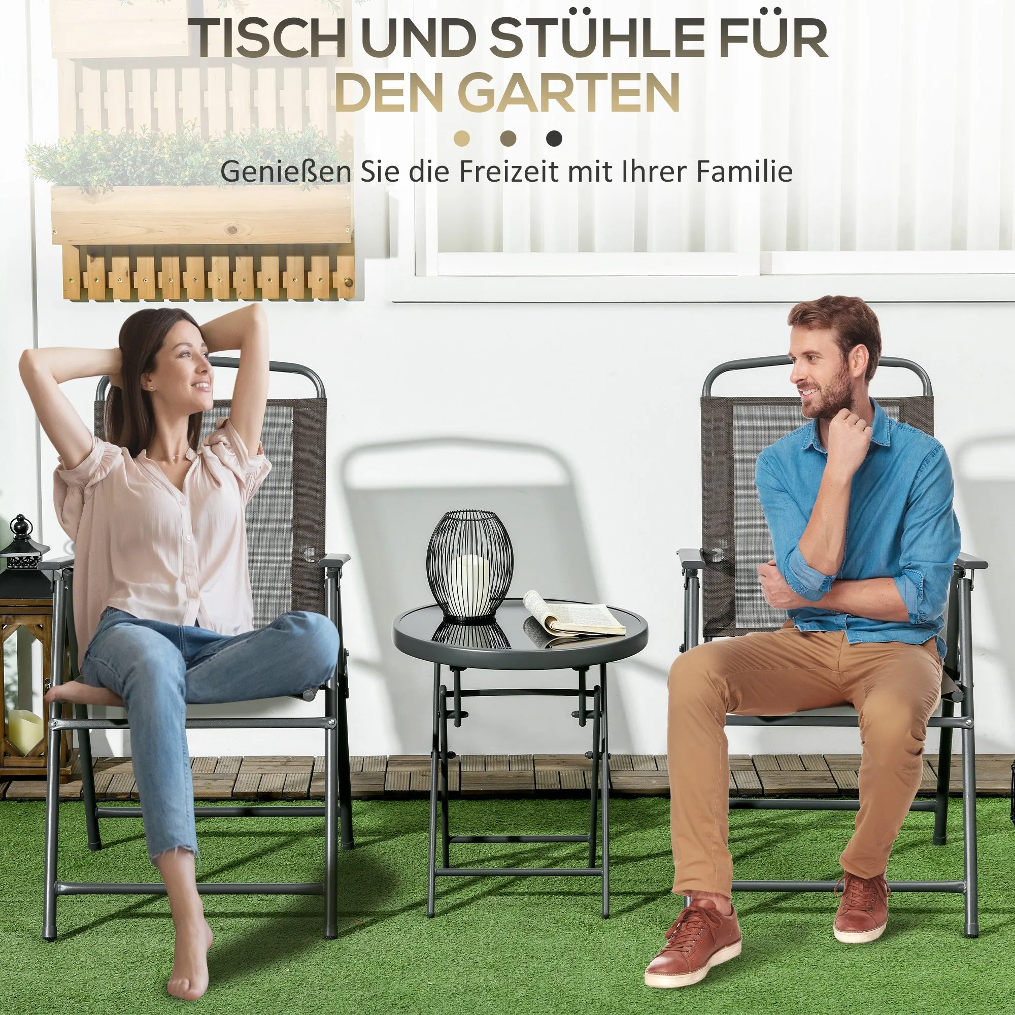Rootz 3-Piece Bistro Set - Metal Garden Furniture - Weatherproof Patio Set - Foldable Design - Table Ø45x50cm, Chair 53.5x64x93cm