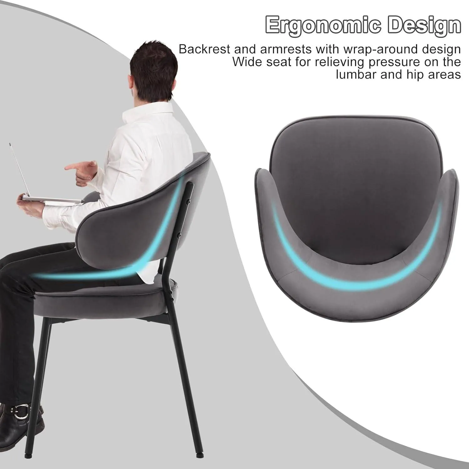 Rootz Dining Chair - Kitchen Chair - Balcony Chair - Velvet / Metal - Ergonomic Support - 54cm x 83.5cm x 52cm