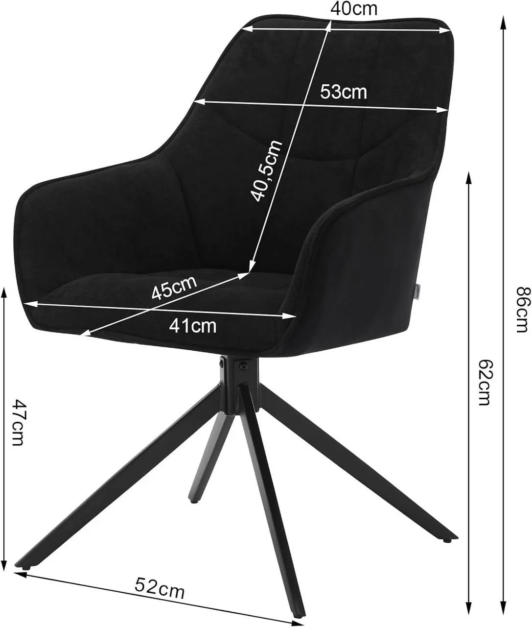 Rootz Dining Chair Set - Swivel Chair - Padded Armchair - Ergonomic Design - 58cm x 86cm x 63.5cm - Dark Gray - Black - 150kg Capacity