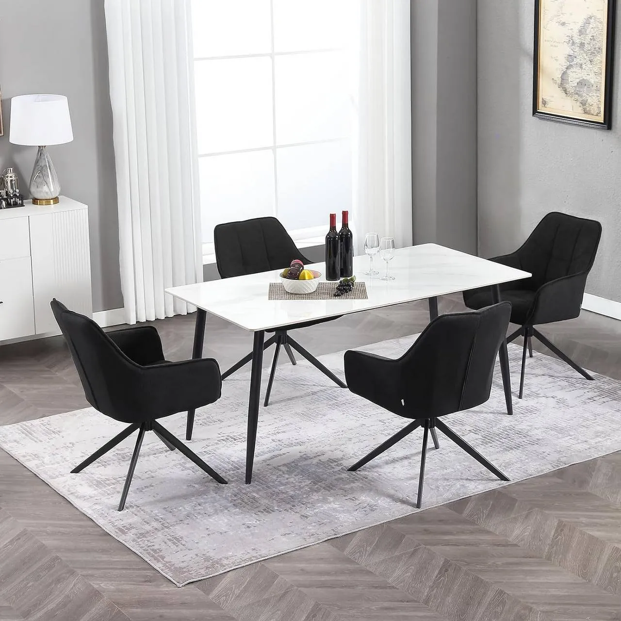 Rootz Dining Chair Set - Swivel Chair - Padded Armchair - Ergonomic Design - 58cm x 86cm x 63.5cm - Dark Gray - Black - 150kg Capacity