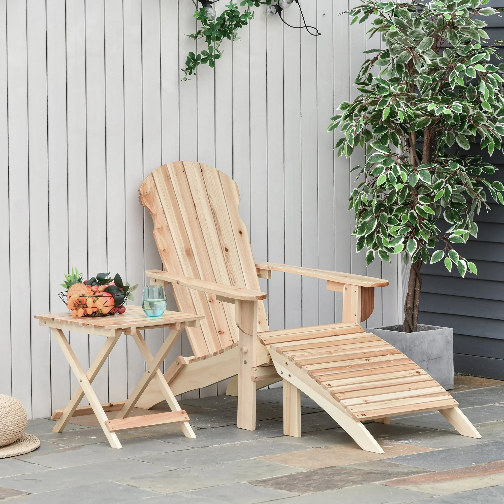 Rootz Garden Chair Adirondack - Foldable Patio Seat - Fir Wood Lounger - Elegance & Comfort - 74x90x95cm Chair, 45x45x44.5cm Table