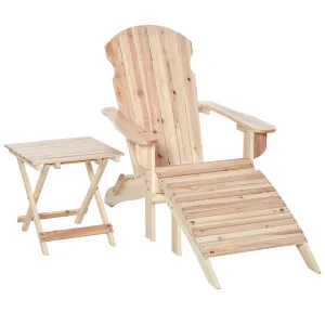 Rootz Garden Chair Adirondack - Foldable Patio Seat - Fir Wood Lounger - Elegance & Comfort - 74x90x95cm Chair, 45x45x44.5cm Table