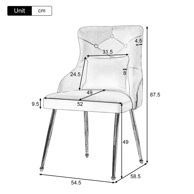 Rootz Velvet Dining Chair - Modern Seating - Upholstered Chair - High Comfort - 54.5L x 58.5W x 87.5H cm