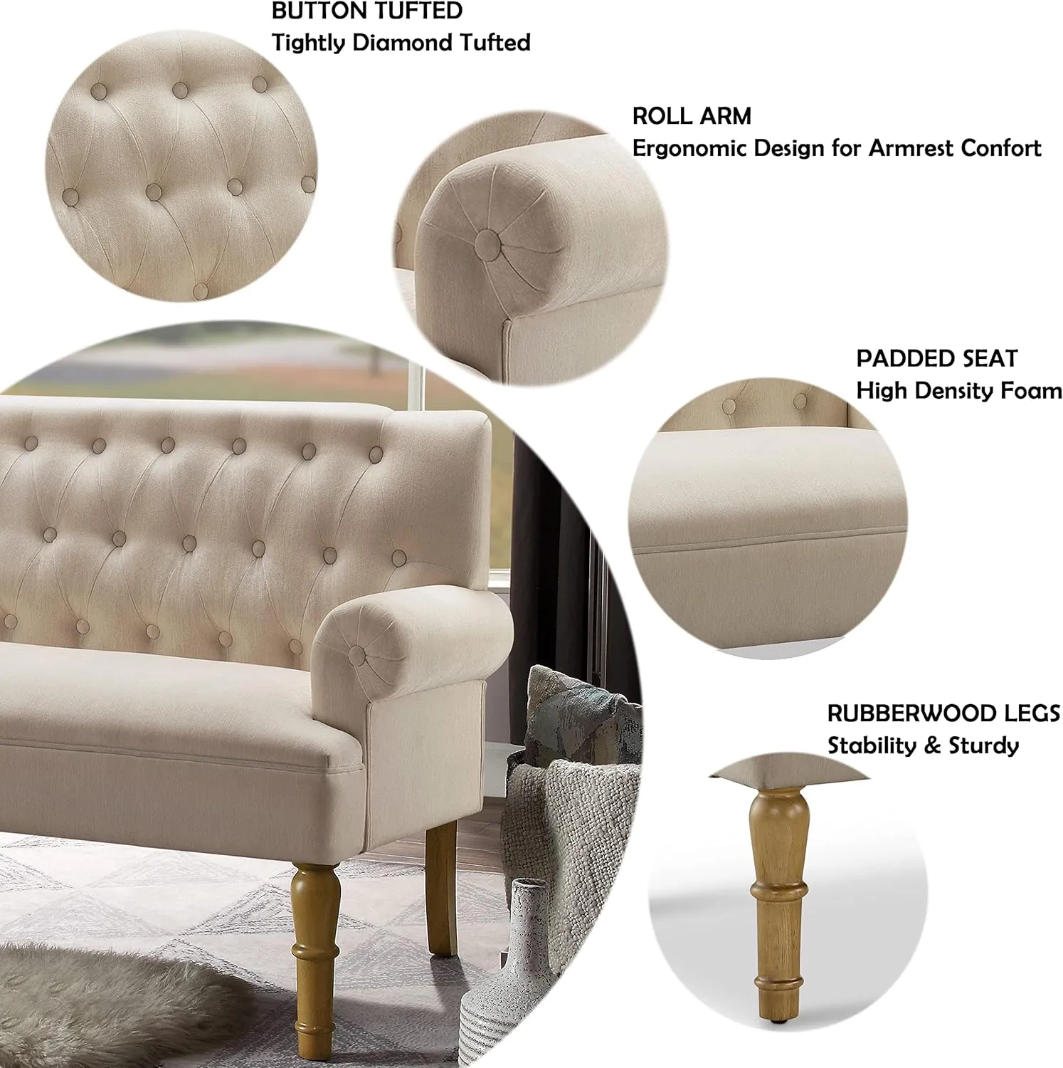 Rosevera Drennan Loveseat - Velvet, Warm Beige - Sofa in a Box - Settee for Living Room - Long Couch