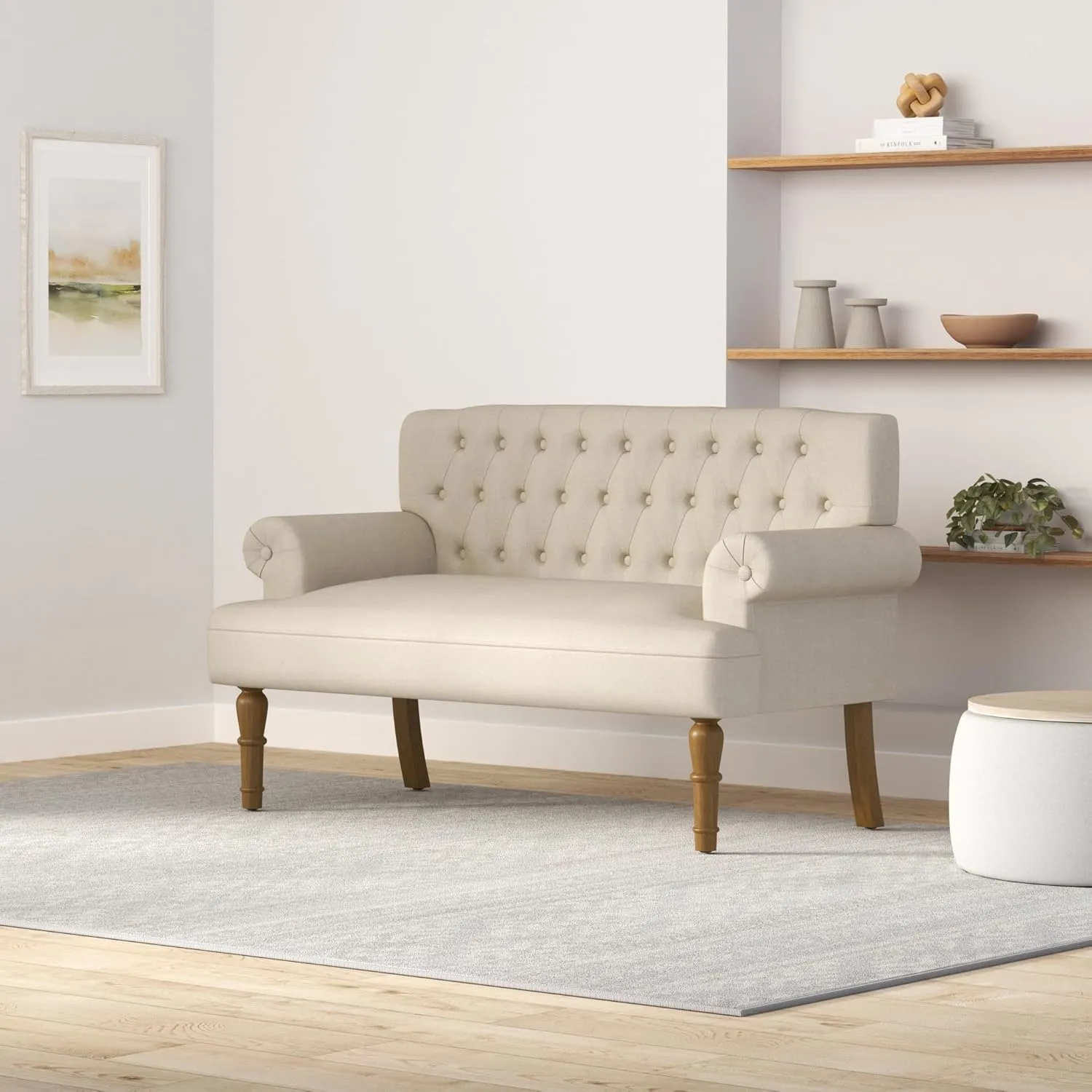 Rosevera Drennan Loveseat - Velvet, Warm Beige - Sofa in a Box - Settee for Living Room - Long Couch