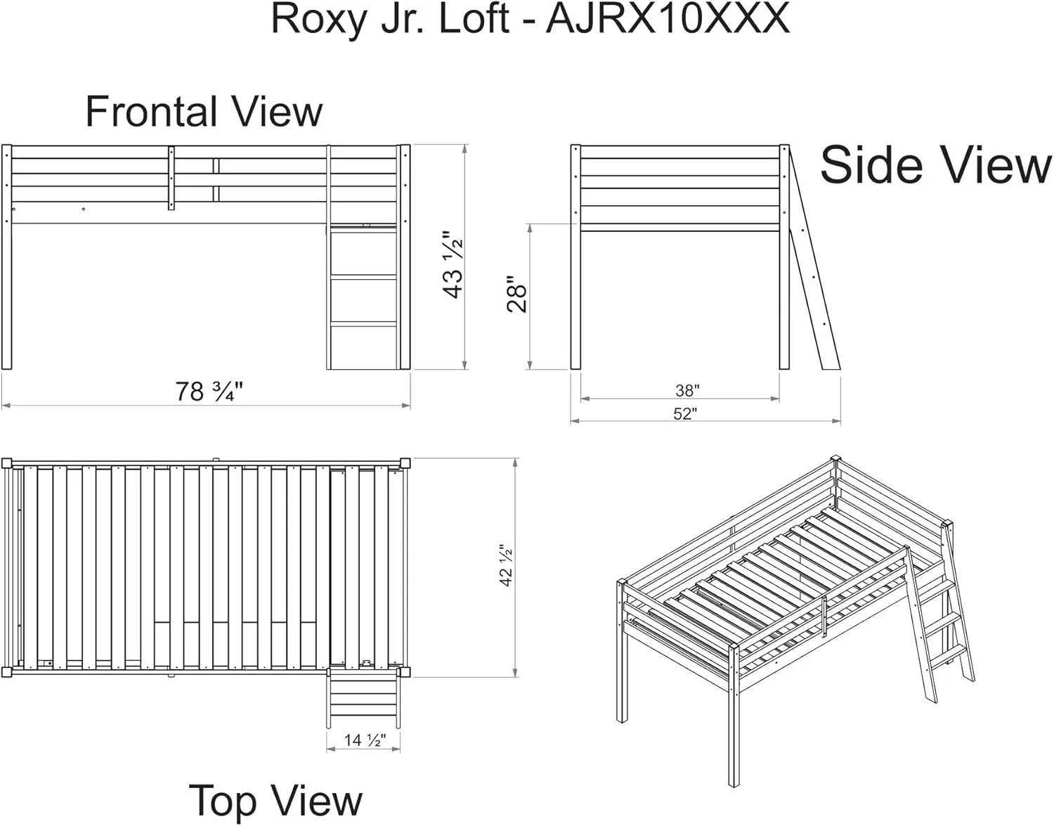 Roxy Pine Twin Junior Loft Bed, White Finish with Pink & White Tent, Guardrails, Machine Washable Polyester Tent, Variety of Colors