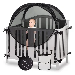 Safety Pop Up Crib Tent Cover to Keep Toddler from Climbing Out - Baby Bed Star Net Canopy with Mesh Organizer