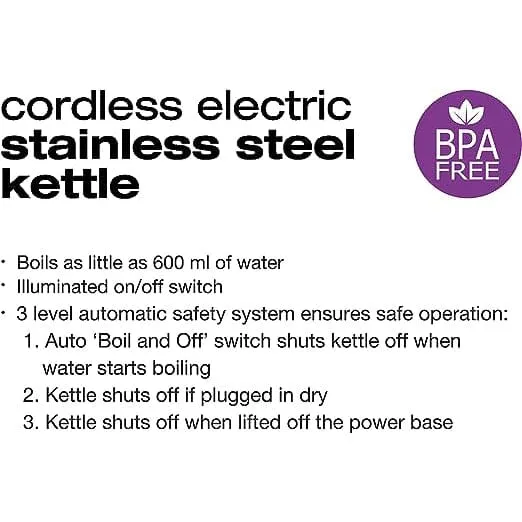 Salton Cordless Electric Stainless Steel Kettle
