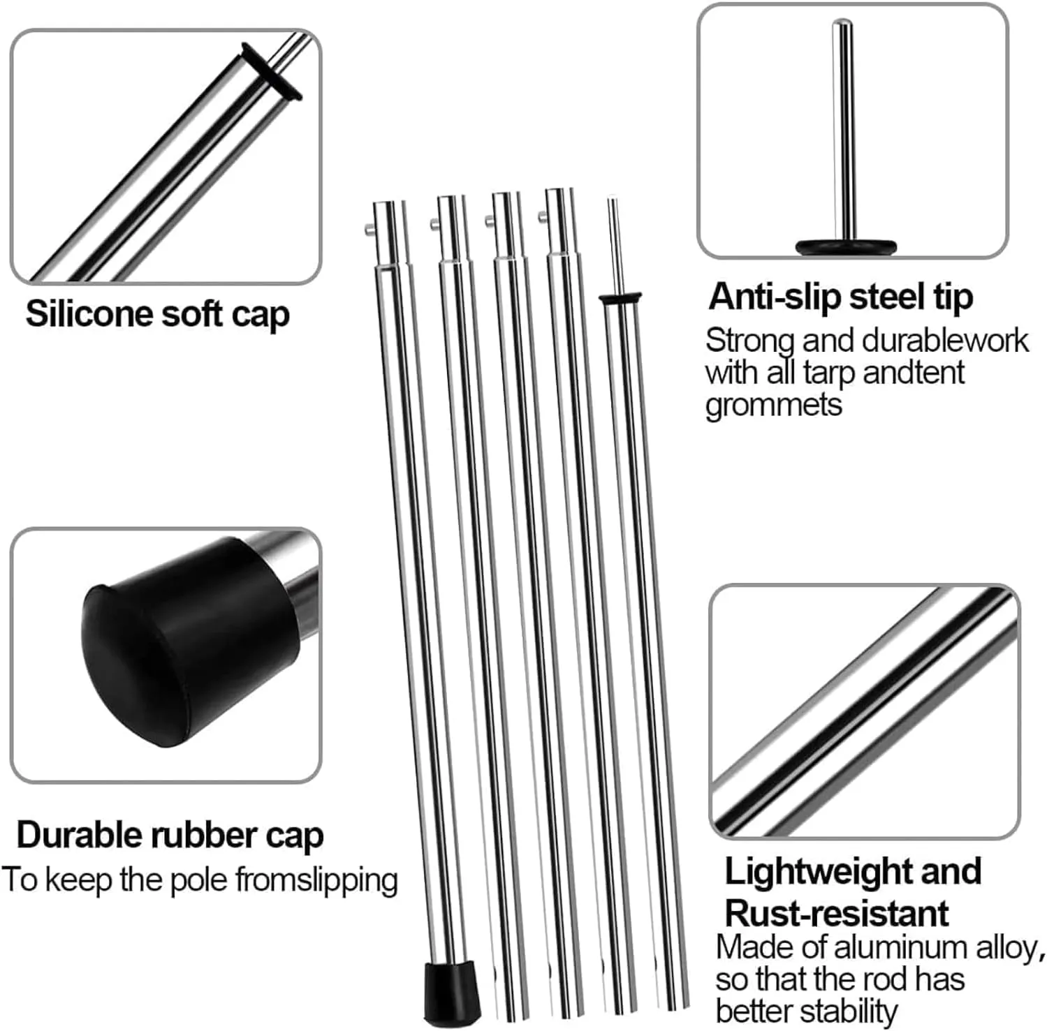 SAN LIKE Camping Tent Tarp Poles Set for Canopy Awning Shelter Backpacking Hiking - Telescopic Adjustable Length Tent Sunshade Support Stick Rods (Adjustable Length - Steel 2packs)