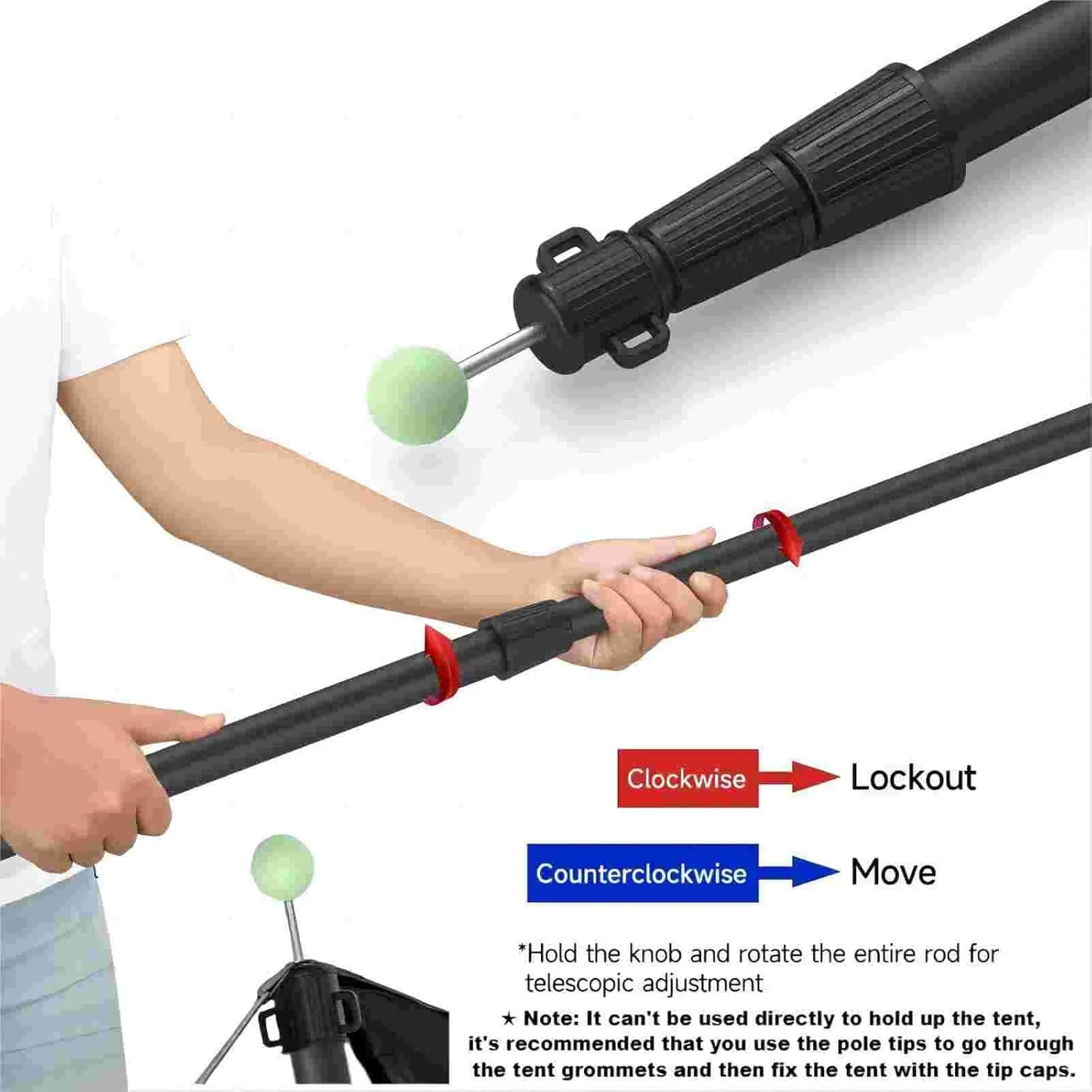 SANLIKE Telescoping Tarp Poles Tent Poles, 96" Aluminum Canopy Poles Extendable Pole for Awning Shelter Camping Hiking Backpacking, Luminous Tip Cap Design, Set of 2, Black