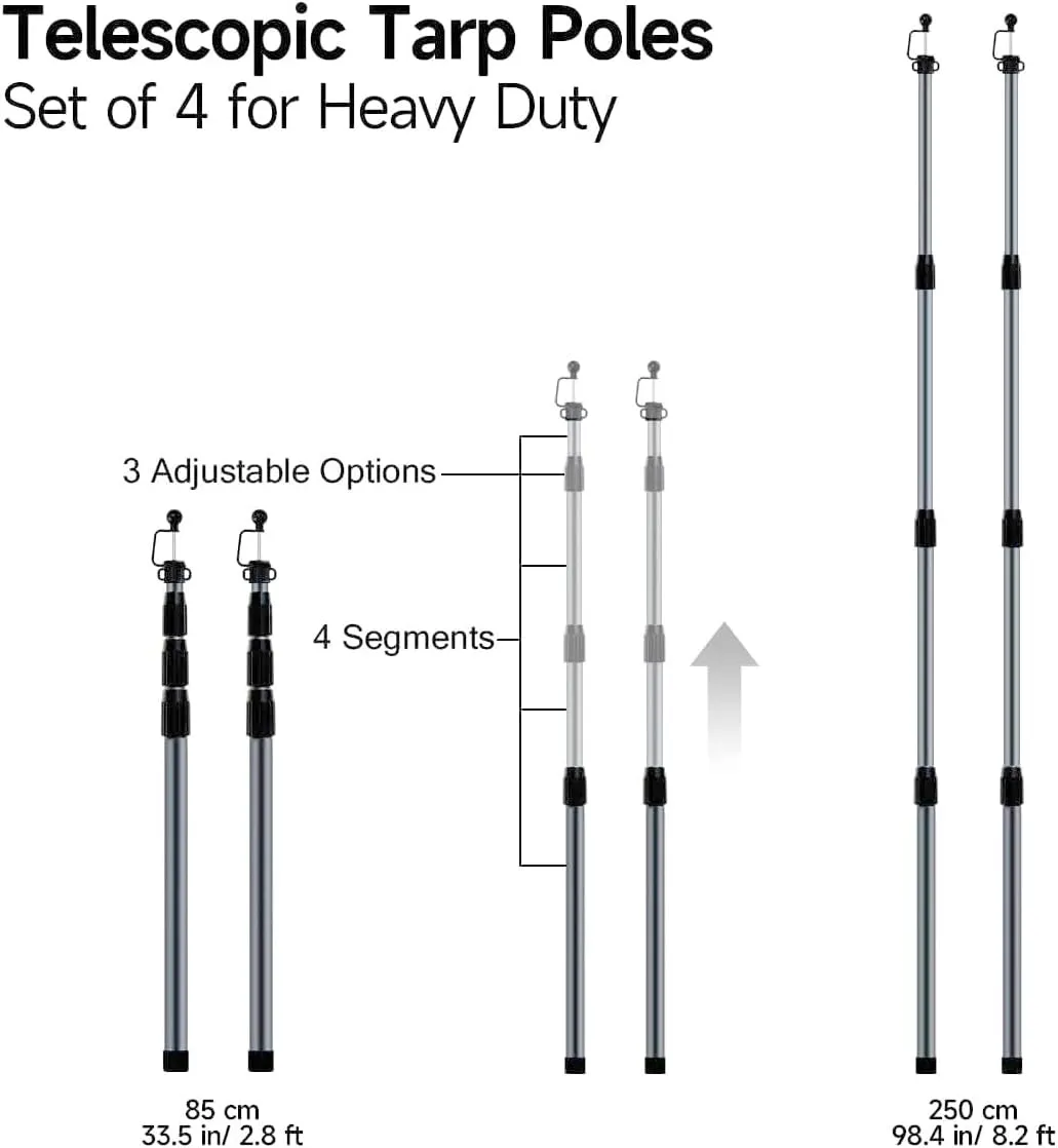 SANLIKE Tent Poles for Tarp, 8.2' Telescoping Poles Set of 4, Replacement for Canopy & Camping, Rooftop Tent Poles for Rain Fly, Awning - Gray
