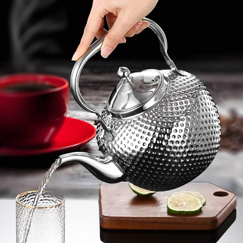 SANQIAHOME 1500ml teapot with Infuser stainless steel Water Boilers lifting handle Tea Maker Water Kettle for Induction/Gas silver