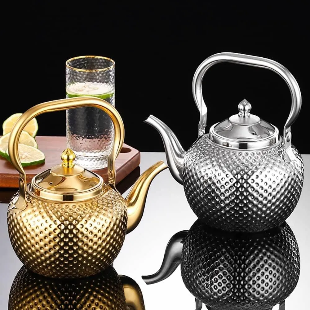 SANQIAHOME 1500ml teapot with Infuser stainless steel Water Boilers lifting handle Tea Maker Water Kettle for Induction/Gas silver