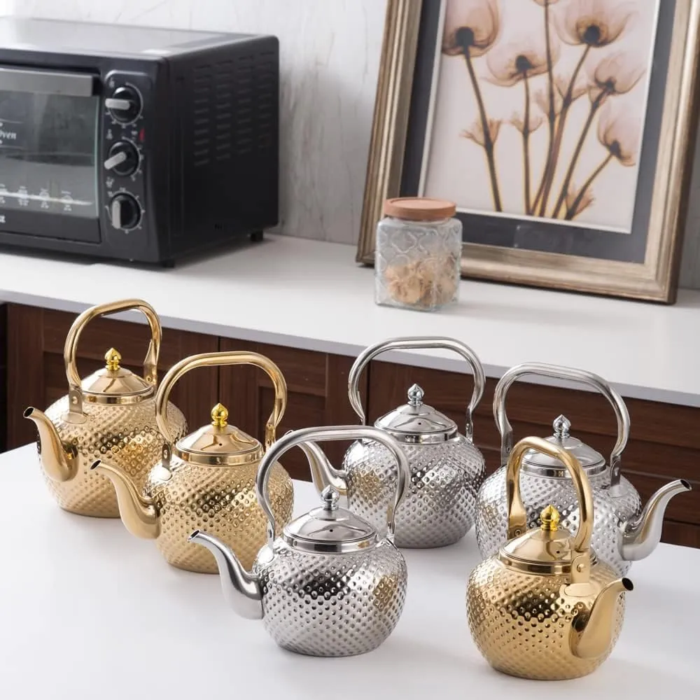 SANQIAHOME 1500ml teapot with Infuser stainless steel Water Boilers lifting handle Tea Maker Water Kettle for Induction/Gas silver