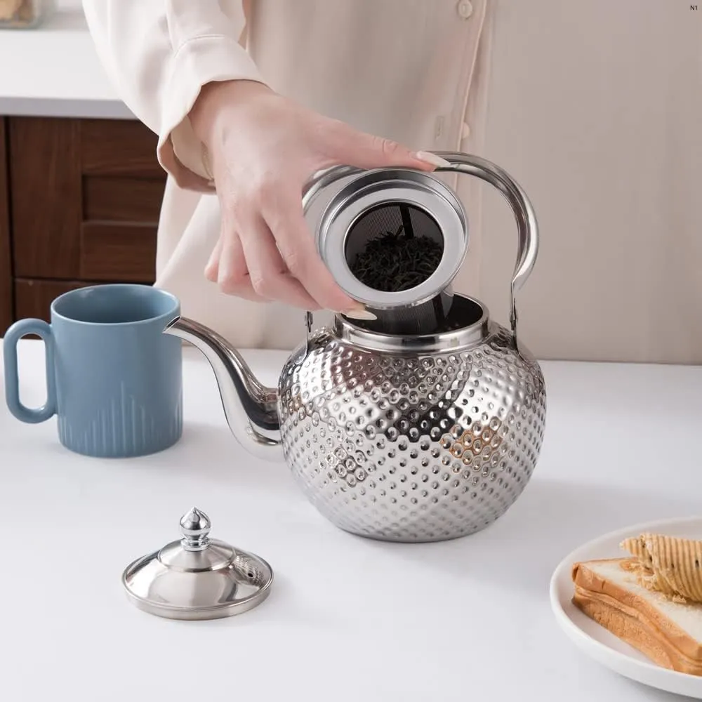 SANQIAHOME 1500ml teapot with Infuser stainless steel Water Boilers lifting handle Tea Maker Water Kettle for Induction/Gas silver
