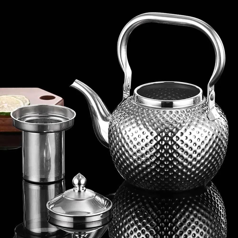 SANQIAHOME 1500ml teapot with Infuser stainless steel Water Boilers lifting handle Tea Maker Water Kettle for Induction/Gas silver