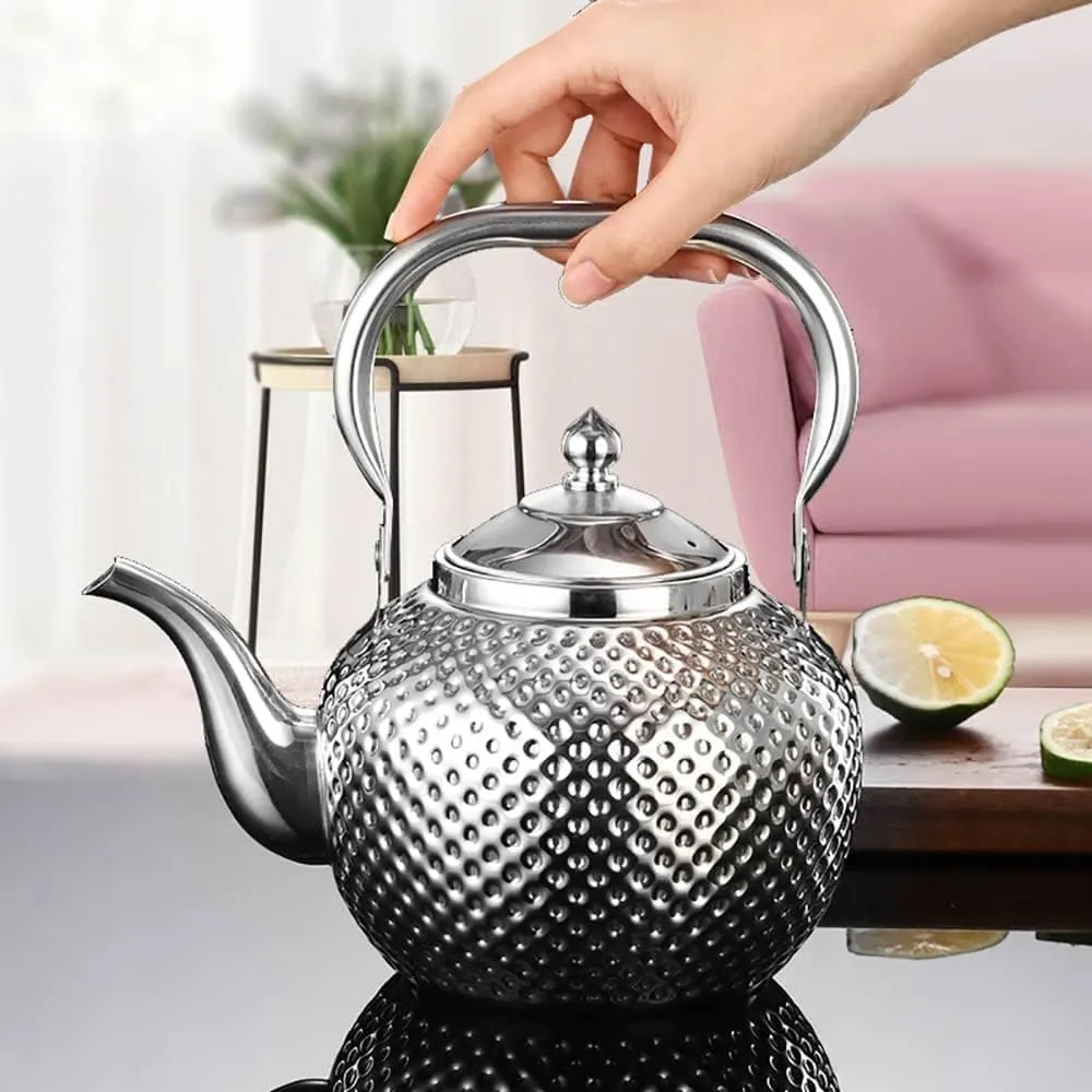 SANQIAHOME 1500ml teapot with Infuser stainless steel Water Boilers lifting handle Tea Maker Water Kettle for Induction/Gas silver