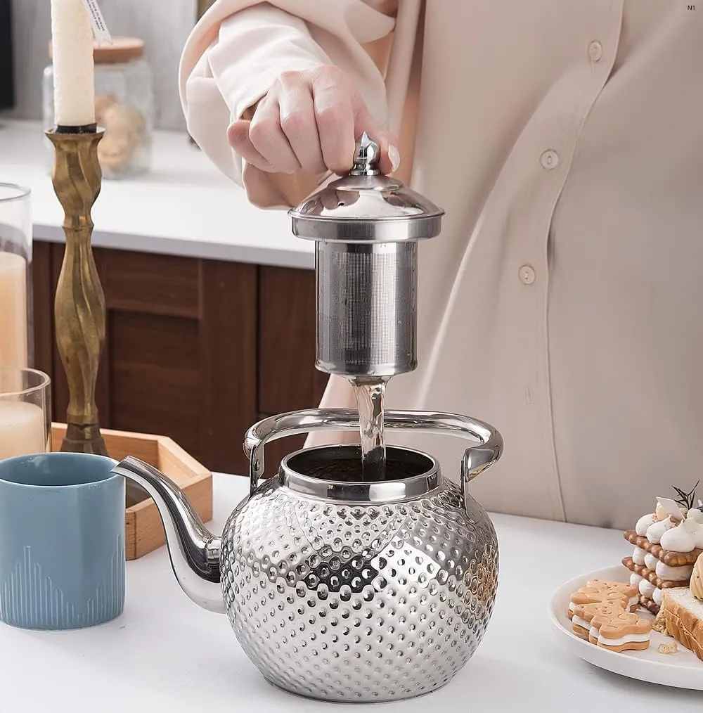 SANQIAHOME 1500ml teapot with Infuser stainless steel Water Boilers lifting handle Tea Maker Water Kettle for Induction/Gas silver