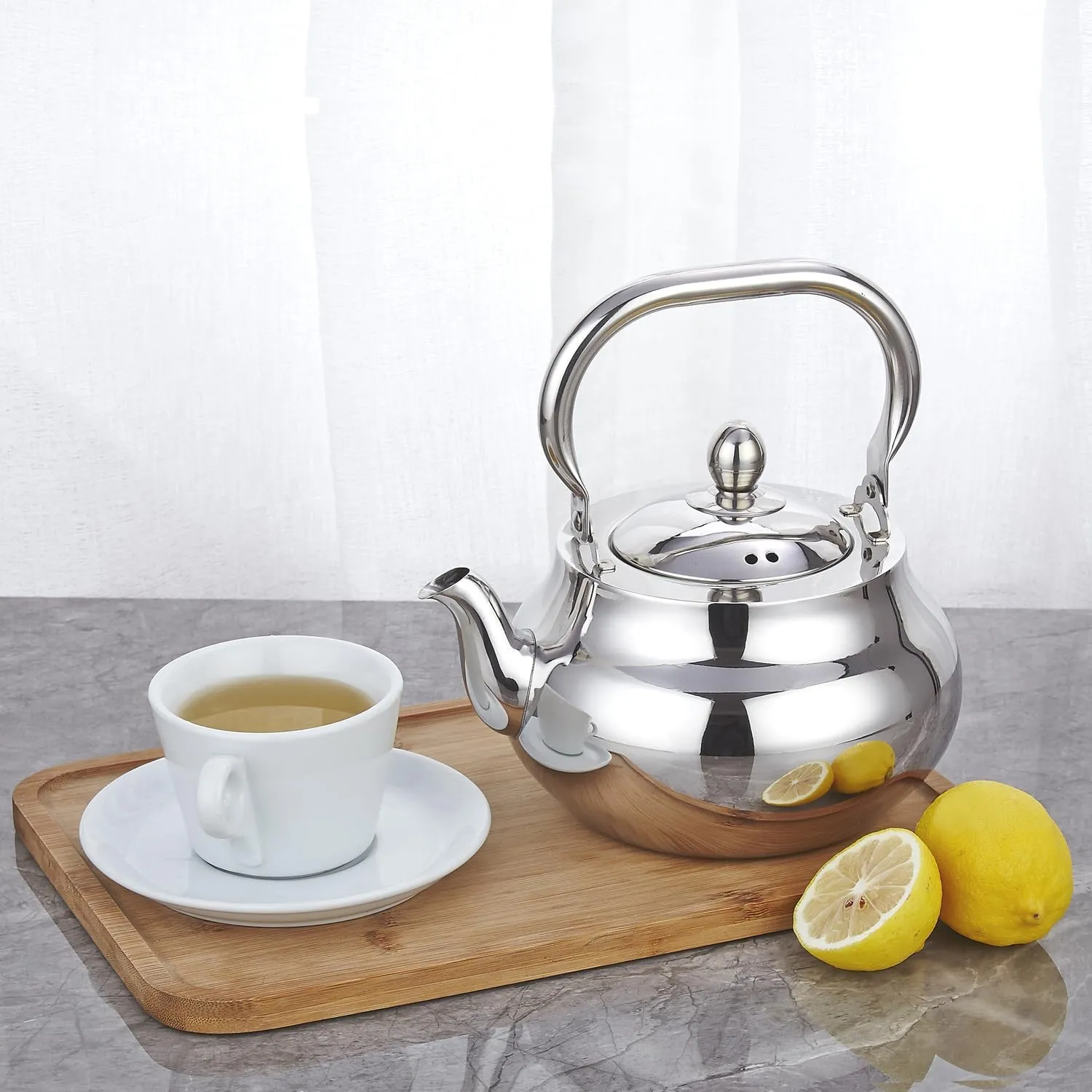 SANQIAHOME Stainless Steel Teapot With Removeable Infuser 71 oz (2000ml) Thickened Mirror Polished Stovetop Tea Maker for Herbal and Infusion