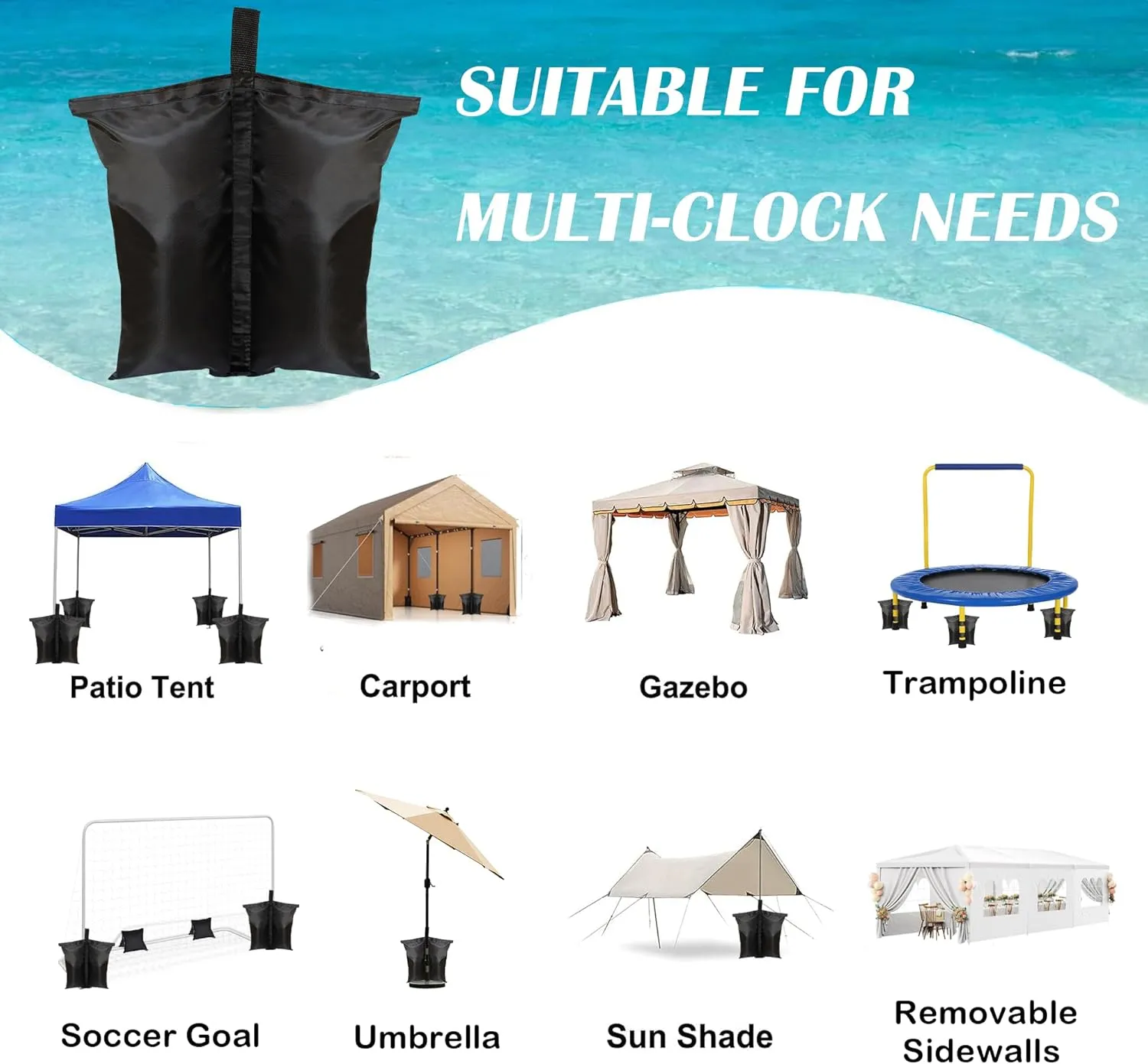 SANWAY Sand Bags for Canopy Weights 448 LBS Gazebo Tent Sand Bags, 8 pcs-Pack (Black)