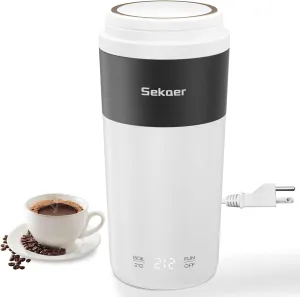 Sekaer Travel Portable Kettle, Dual Voltage 110V-240V, Mini Electric Kettle for Tea Coffee, 304 Stainless Steel Small Hot Water Boiler, 4 Temp Presets & Auto Shut-Off 350mL, SKE-835-W