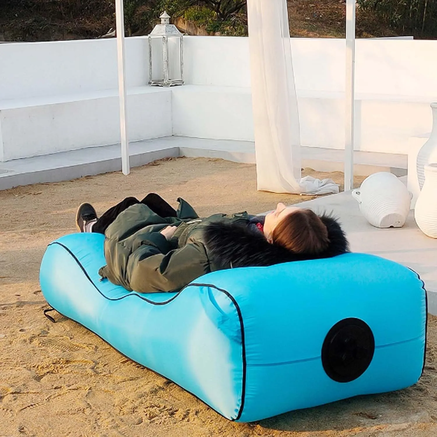 Self-Inflating Sofa,Inflatable Lounger Air Sofa Chair,Portable Waterproof Couch for Hiking, Picnics, Outdoor Use,Foldable Chaise Lounges,Detachable Multi-use Air Pump,Easy to Set Up (Green)