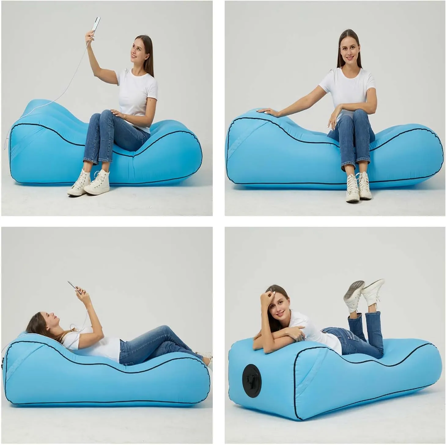 Self-Inflating Sofa,Inflatable Lounger Air Sofa Chair,Portable Waterproof Couch for Hiking, Picnics, Outdoor Use,Foldable Chaise Lounges,Detachable Multi-use Air Pump,Easy to Set Up (Green)