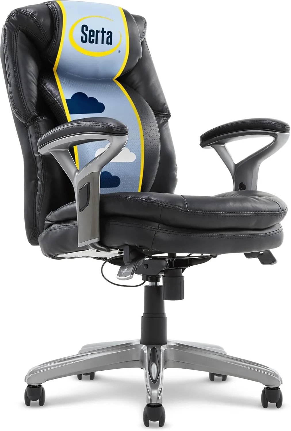 Serta Anniston Wellness by Design Mid Office AIR Lumbar Technology, Ergonomic Computer Chair with Lower Back Support, Bonded Leather, Black