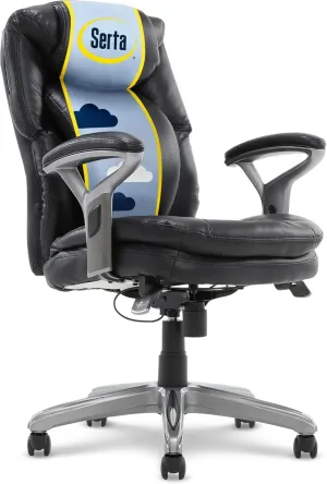 Serta Anniston Wellness by Design Mid Office AIR Lumbar Technology, Ergonomic Computer Chair with Lower Back Support, Bonded Leather, Black