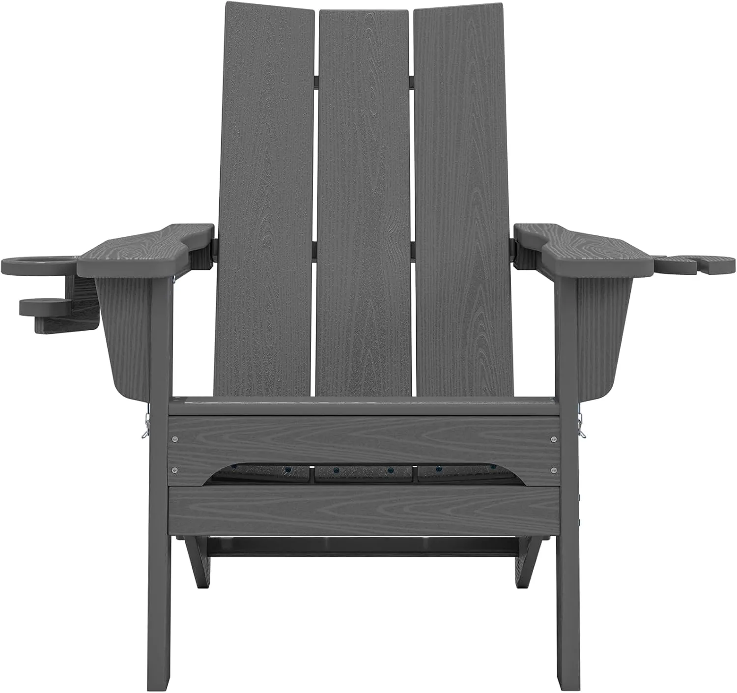 SERWALL Modern Outdoor HDPE Adirondack Chair, Folding with Cup Holders, All Weather Resistant, Gray