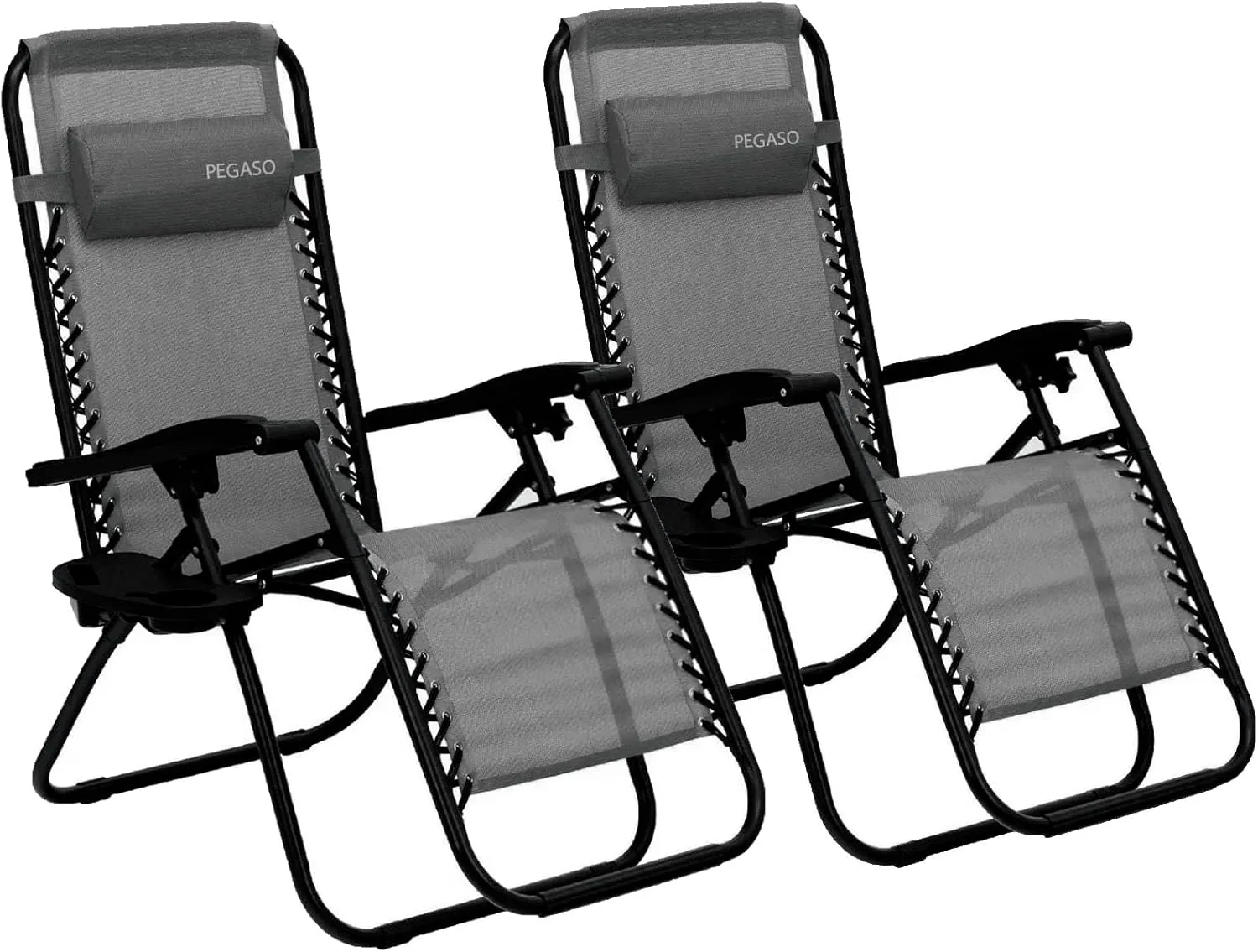 Set of 2 Zero Gravity Folding Chair/Bed with Cup Holder (Grey)