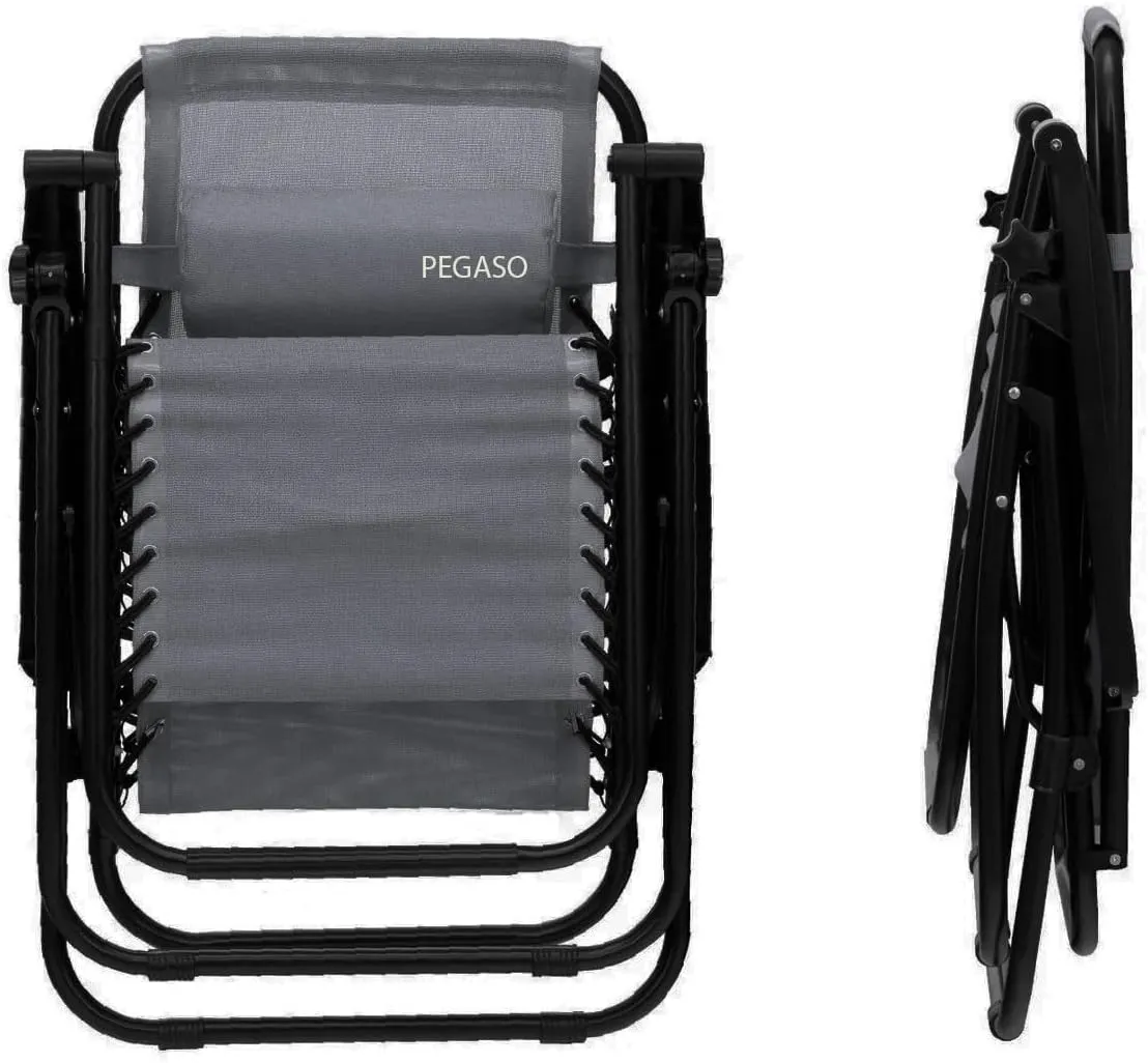 Set of 2 Zero Gravity Folding Chair/Bed with Cup Holder (Grey)
