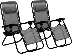 Set of 2 Zero Gravity Folding Chair/Bed with Cup Holder (Grey)