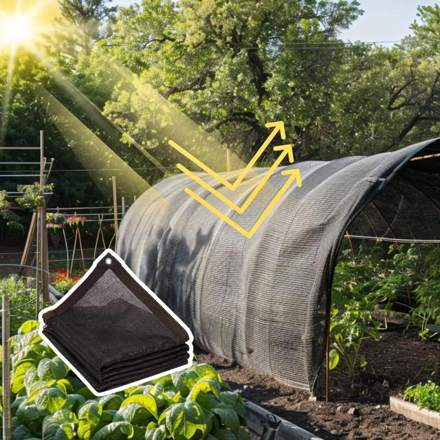 Shade Cloth with Grommets 20x20ft, 70% Sunblock Mesh Tarp & Outdoor Shades for Patio Garden, Sun Shades Outdoor Cover, Plant Covers Freeze Protection for Greenhouse, Kennel, Lawn, Pergola - Black